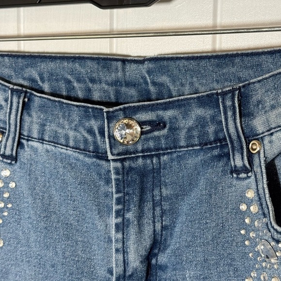 DG2 by Diane Gilman Blue Flare Jeans with Rhinestone Embellishments - Picture 3 of 7